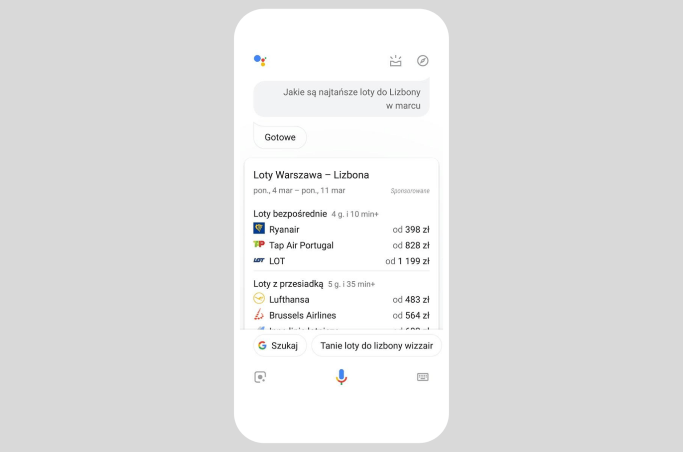 Screen z rozmowy z asystentem głosowym 