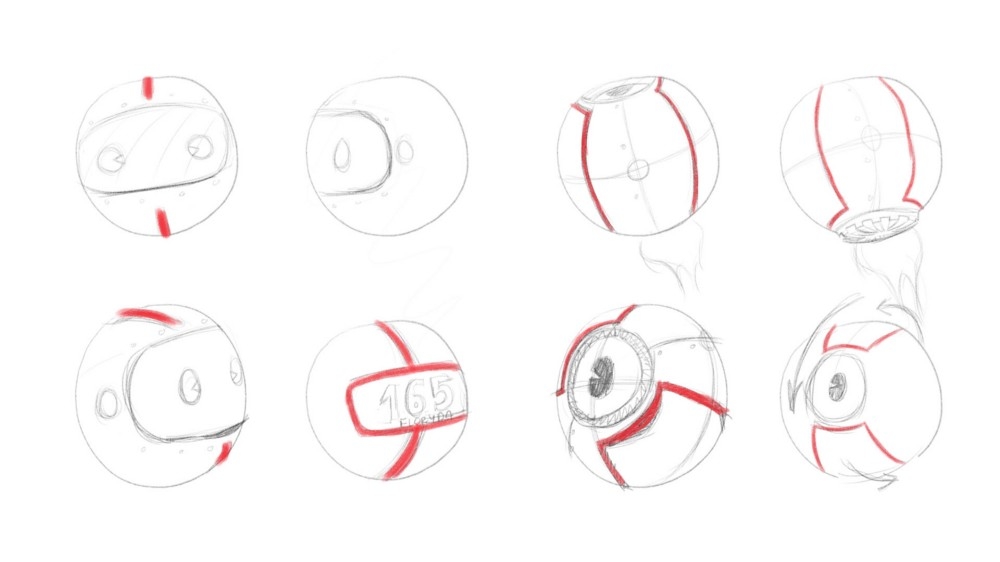 Kilka wczesnych szkiców BankBota w formie kuli
